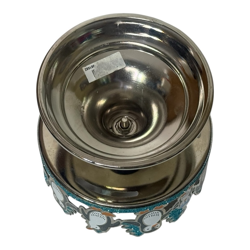 Bath &‎ Body Works Dancing Penguins Candle Holder Metal Pedestal 4" Diameter - Picture 6 of 9